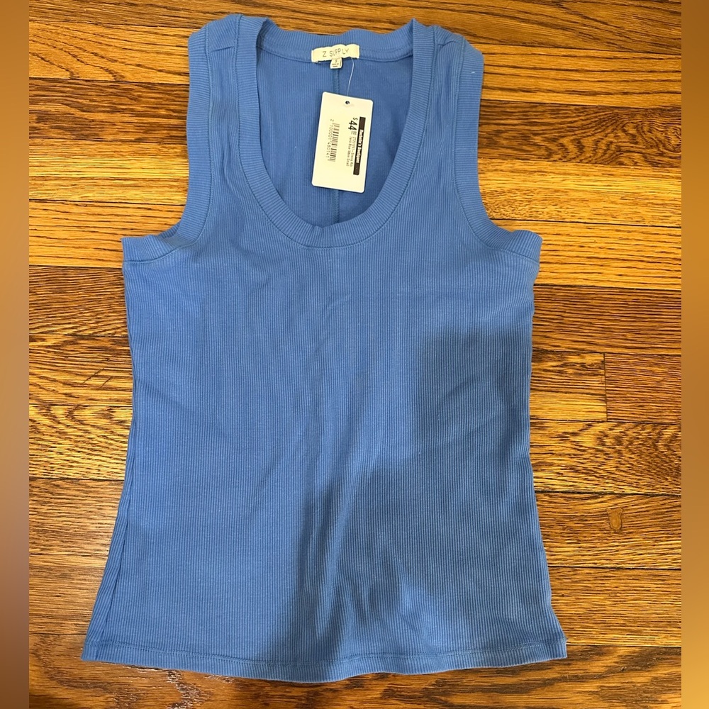 Blue Sleeveless Ribbed Top